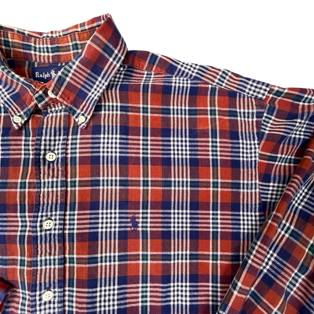 Ralph Lauren Mens Long Sleeve Button Up Checkered Shirt XL Red Blue Green Cotton - Picture 3 of 6